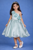 Spearmint One-Shoulder Organza Kids Party Frock With 3D Floral Appliqué