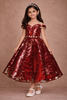 Red Net Box Pleat Gown Adorned with Allover Sequin Embellishments