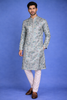 Pale Green Paisley Designed Semi Silk Kurta Set, With Pant