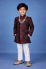 Maroon Cotton Floral Embroidery Sherwani And Pant Set