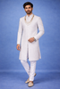 White Floral Embroidered Polyester Sherwani Suit