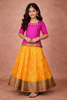 Orange and Pink Silk Pattu Pavadai Set Adorned with Stones and Zariwork