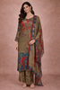 Olive Green Floral Designed Semi Silk Salwar Suit