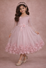 Light Pink Glitter Net Kids Party Wear Gown With 3D Floral Embellishments