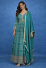 Green Floral Design Bead And Printed Work Georgette Gown