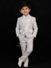 Ivory Silk Blend Striped Suit Coat for Boys with Attached Bow