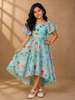 Blue Floral Designed Party Gown for Girls