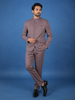 Dusty Mauve Textured Solid Polyester Men's Suit with Pocket Chain Detailing