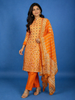 Orange Straight Cut Salwar Suit for Girls Adorned with Floral Prints, With Dupatta and Closed Collar