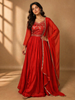 Red Floral Embroidery Semi Silk Gown