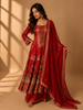 Red Floral Print Rayon Straight Cut Salwar Suit