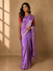 Lavender Geometric Checks And Leaf Motif Woven Pure Kanchipuram Silk Saree