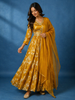 Yellow Floral Embroidery Crepe Gown