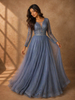 Blue Sequins Design Net Party Wear Gown