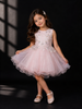 Light Peach Net Frock Embellished with Floral Laces and Pearl Beads