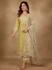 Light Olive Green Floral Printed Cotton Salwar Suit with Dupatta