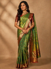 Green with Golden Sheen  Floral Design Semi Tissue Silk Saree