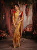Mustard Gold Floral Woven Design Pure Kanchipuram Silk Bridal Saree with Contrast Red Border