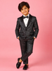 Black and Silver Shimmer Tuxedo with Checked Pattern Coat Suit for Boys
