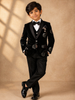 Black Kids Coat Suit Adorned with Sequins Floral Design Attached with Bow