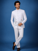 White Floral Designed Jodhpuri Men's Suit