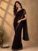 Dark Purple Floral Designed Georgette Saree With Stone Work Border