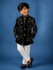 Black Floral Embroidery Velvet Sherwani And Pant Set
