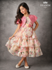 Light Pink with Ivory Organza Gown Adorned with Floral Prints and paired with Overcoat and Purse