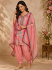 Pink Straight Cut Salwar Suit Adorned with Embroidery and Floral Print Design with Dupatta