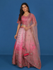 Diadem Women Pink Net Lehenga Choli Set Embroidered Bridal Wear Wedding Outfit