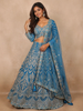 Diadem Women Blue Net Lehenga Choli Set Embroidered Bridal Wear Ethnic Party Outfit