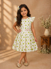 White Cotton Frock Adorned with Floral Designs for Girls