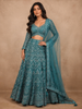 Diadem Women Teal Green Net Lehenga Choli Heavy Embroidered Sequin Bridal & Wedding Wear