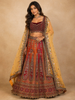 Diadem Women Red Orange Net Lehenga Choli Heavy Embroidered Bridal Wedding Wear with Dupatta