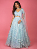 Diadem Women Blue Floral Embroidered Net Lehenga Set Designer Festive Party Wear with Dupatta