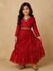 Red Embroidered Satin Kids Gown