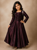 Wine Sequin Designed Satin Kids Gown