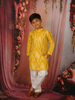 Yellow Ikat Printed Cotton Kids Kurta Set