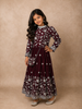 Wine Floral Thread Embroidered Design Chiffon Kids Lehenga with Potli Bag