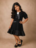 Black Puff Sleeve Textured Cotton Frock For Kids