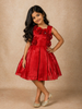 Dark Red Floral Embellished Design Satin Party Wear Kids Frock