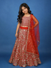 Orange Floral Design Sequins Kids Lehenga