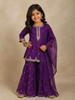 Purple Floral Sequins Embroidered Crepe Kids Sharara Suit with Dupatta
