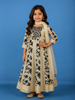 Ivory Floral Printed Kids Cotton Gown With Embroidered Yoke
