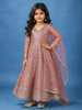 Peach Pink Zigzag Sequins Design Kids Georgette Gown