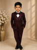 Wine Beads Embroidered Kids Party Wear Polyester Suit Set