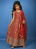 Orange Floral Sequins Embroidered Kids Georgette Gown