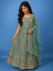 Green Floral Sequins Design Georgette Kids Lehenga