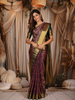 Deep Wine Purple Traditional Geometric Zari Woven Design Pure Kanchipuram Silk Saree with Contrast Zari Border