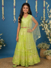 Lime Green Mirror Work Kids Net Lehenga